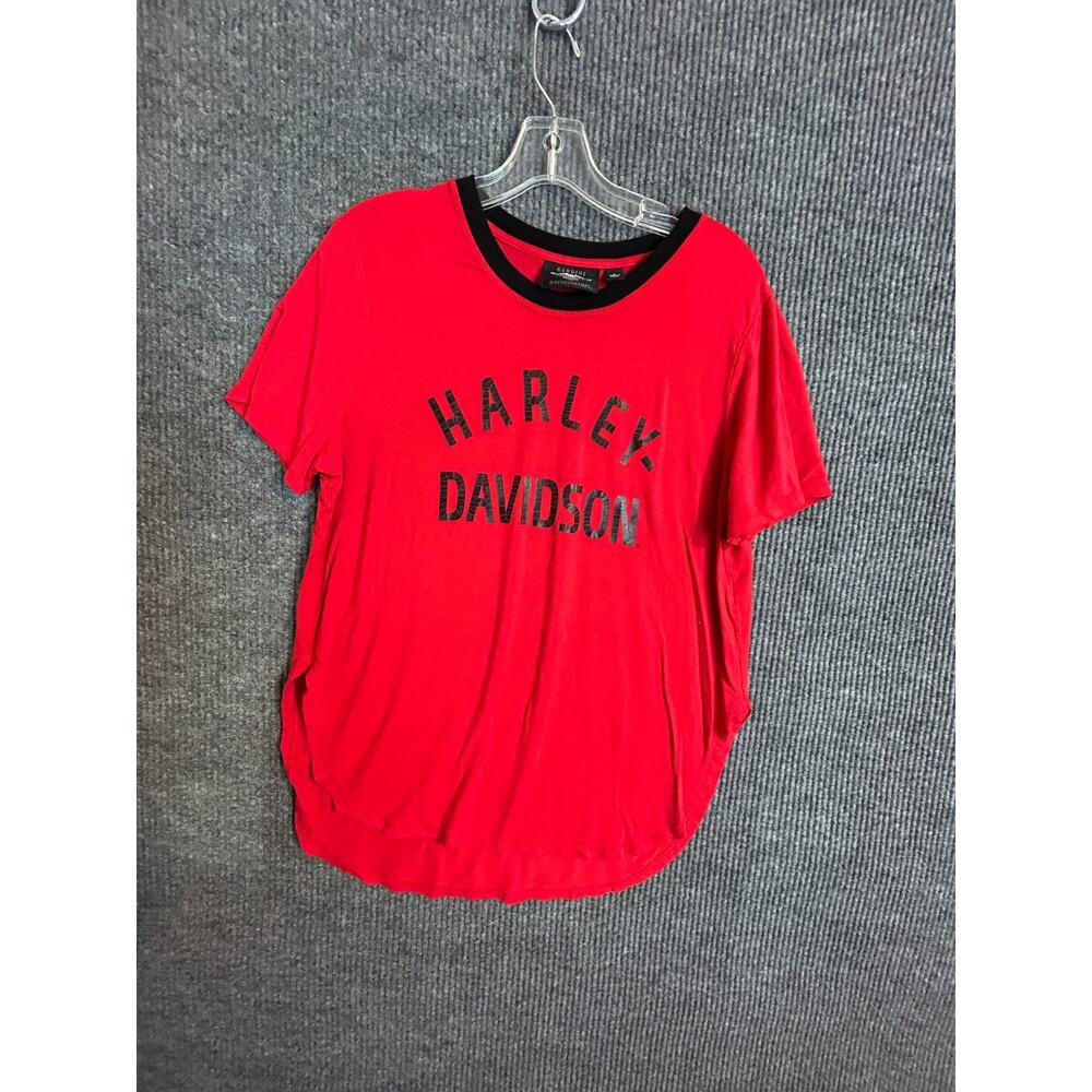 Harley Davidson Women's Large Red Graphic T-Shirt #1 Logo Vintage Distressed Tee